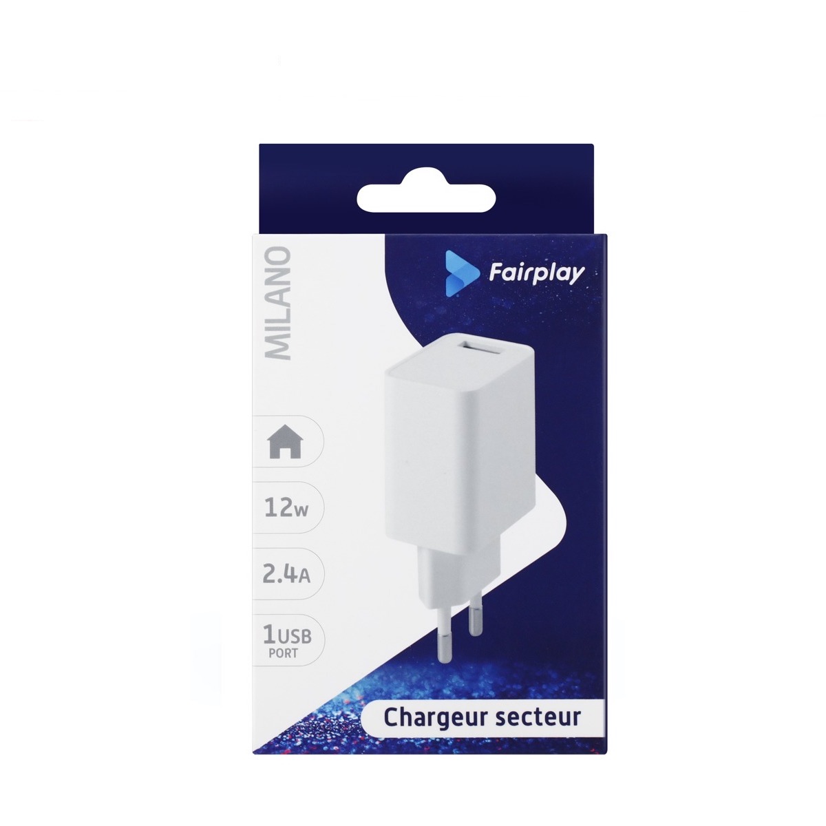 Chargeur secteur 1 USB 2.4A blanc