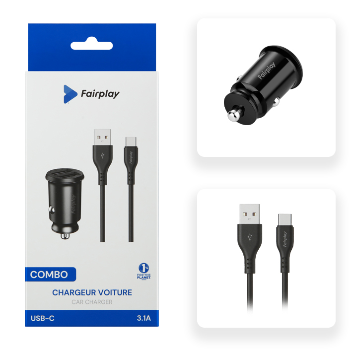 Combo Smartphone chargeur voiture + câble - Fairplay