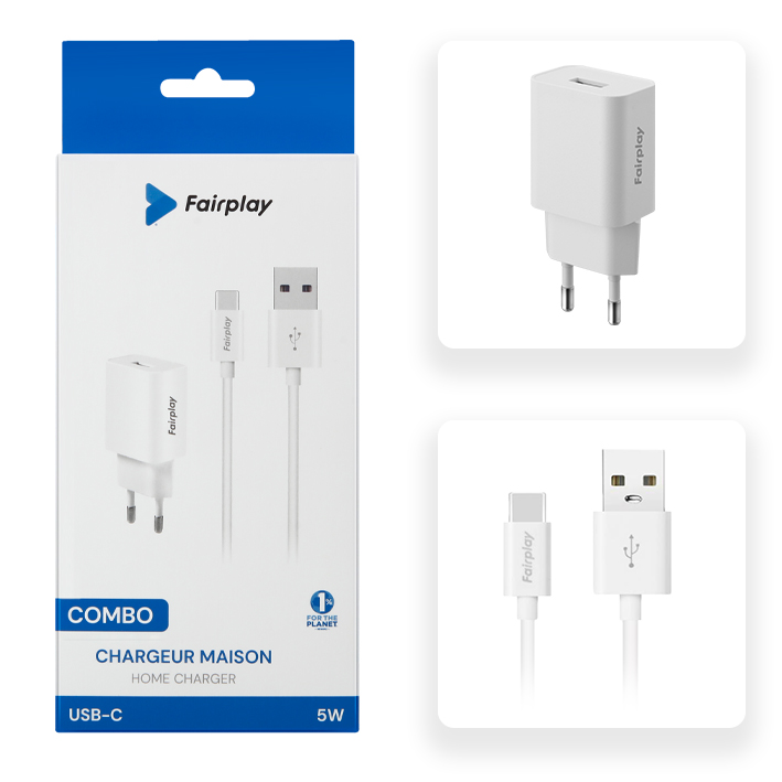 Chargeur Secteur Double USB 12W pour Smartphone et Tablette, Fairplay -  Blanc - Français